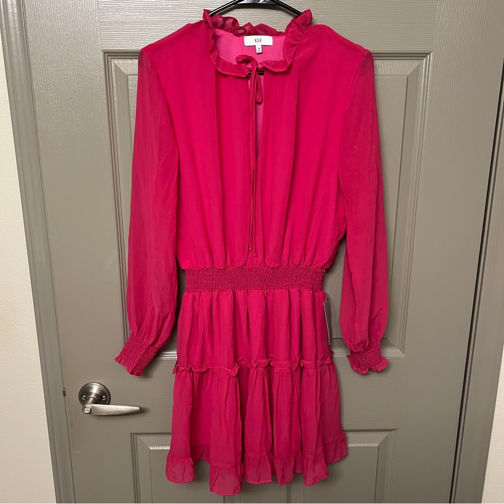 NWT Nordstrom Pink Long Sleeve Tiered Mini Dress - Picture 7 of 10